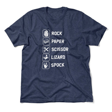Rock Paper Scissor Lizard Spock Men/Unisex T-Shirt in Heather Navy color